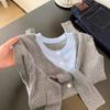 Contrasting Color Fake Two-piece Long-sleeved Knitted Sweater Women's Thin New High-end Top, Early Autumn Atmosphere Wear