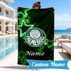 Custom Name Beach Towel Green Palm Tree Emblem Microfiber Beach Towel, Lightweight for Summer Travel, Swimming Pool Fan Birthday Gift