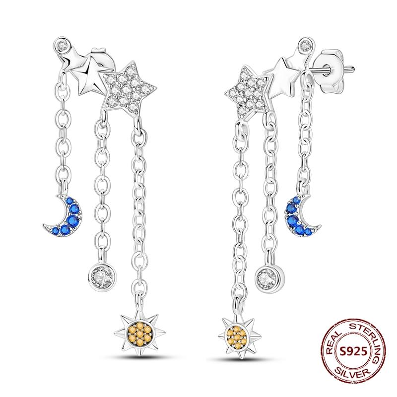 Серьги в виде совы из сияющего голубого циркония, серебряные серьги 925 пробы с дурным глазом для женщин, свадебные, помолвочные, планета, луна, звезда, циркониевые украшения