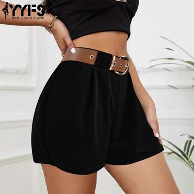 Женские модные повседневные однотонные спортивные шорты с высокой талией и принтом