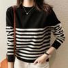 Women's Retro Striped Loose Knit Sweater - Japanese Style, Autumn/Winter Fashion, Drop Shoulder, All-Match Trend