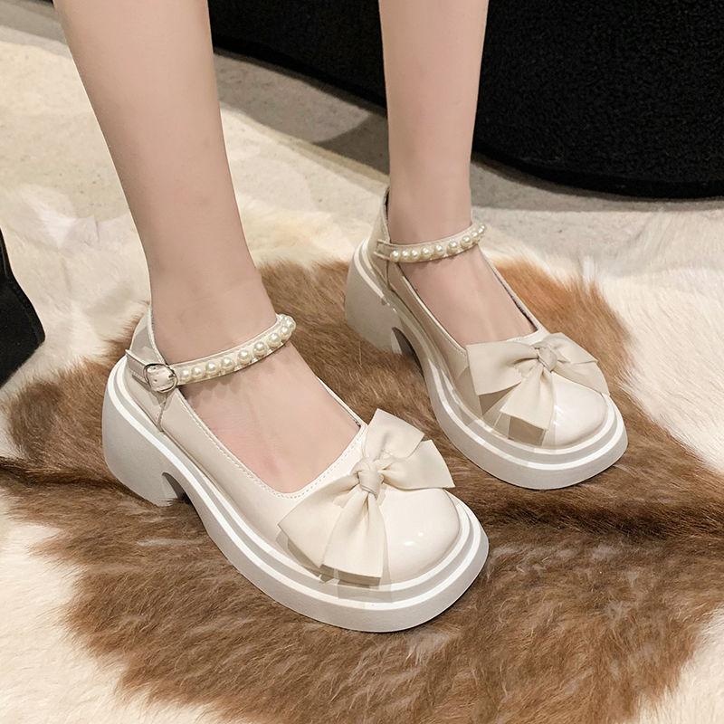 Mary Jane Small Leather Shoes Women's Shoes Platform Height Increase In the Summer and Autumn of 2024 New Sweet Bow Super Soft Versatile Single Shoes