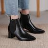 Krazing Pot Зимние ботинки челси из коровьей кожи с острым носком на толстом среднем каблуке, женские ботильоны без шнуровки, большие размеры, ботильоны в лаконичном стиле в стиле ретро