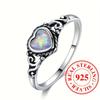 S925 Sterling Silver Heart-shaped Blue Opal Ring for Women Simple Wedding Engagement Jewellery Gift