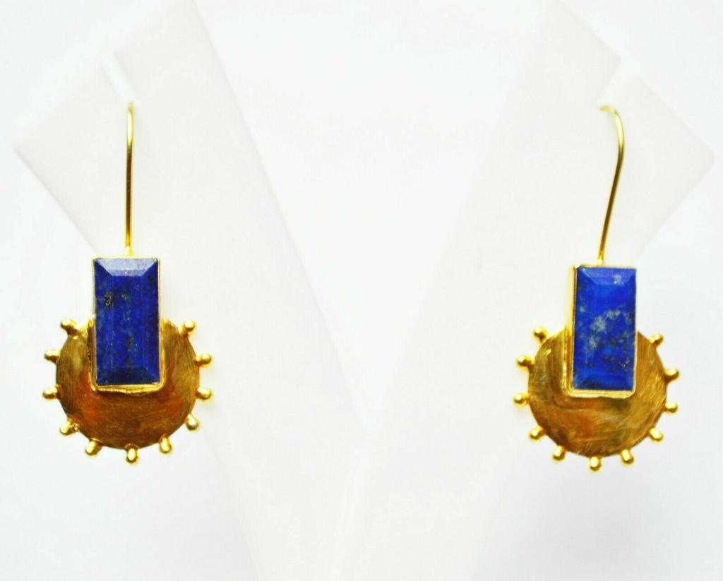 Antique Silver Gold Plated Lapis Handmade Drop Dangle Earrings For Your Beloved