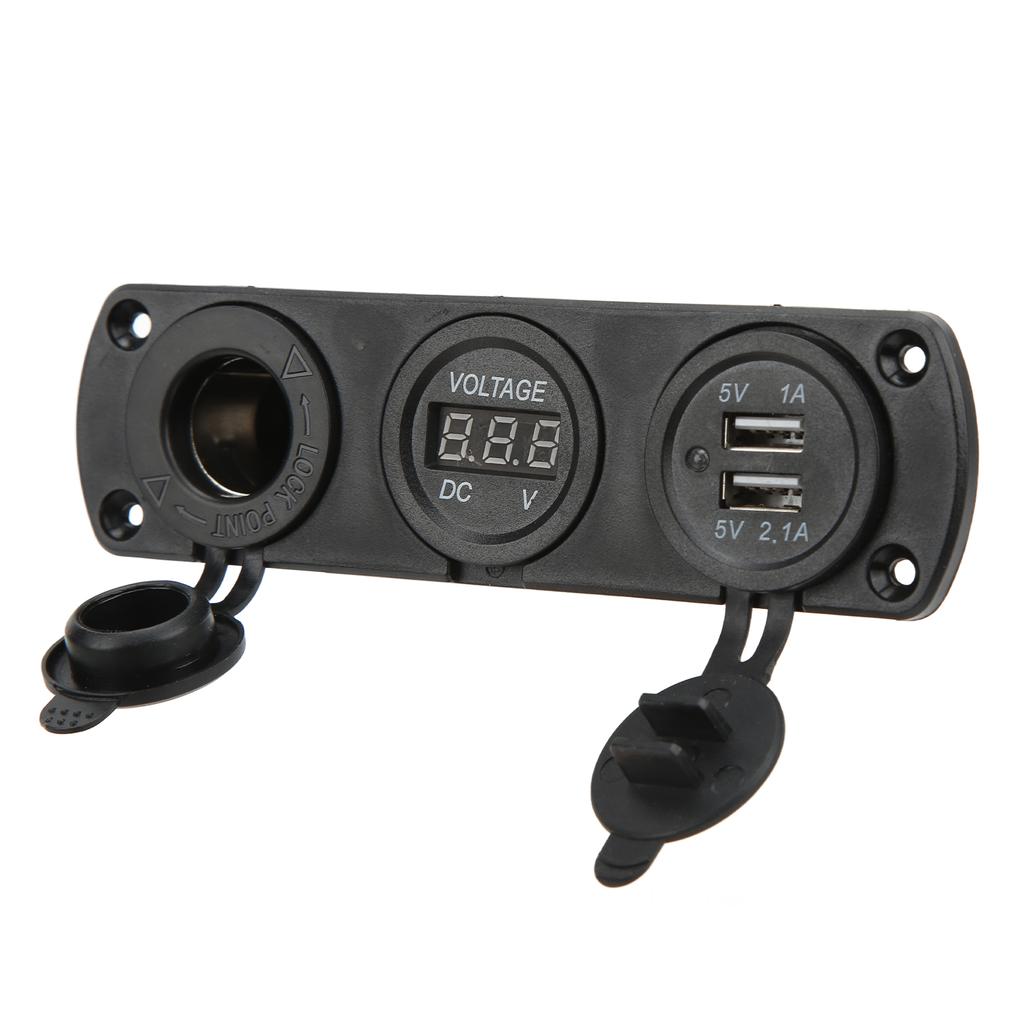 3 In 1 Charger Socket Panel Dual USB Outlet Panel Cigarette Lighter Socket LED Digital Voltmeter