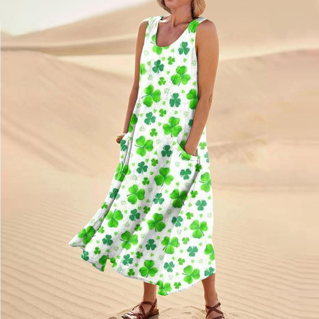 Женская повседневная одежда Comfort St. Карманное платье без рукавов с принтом ко Дню Святого Патрика