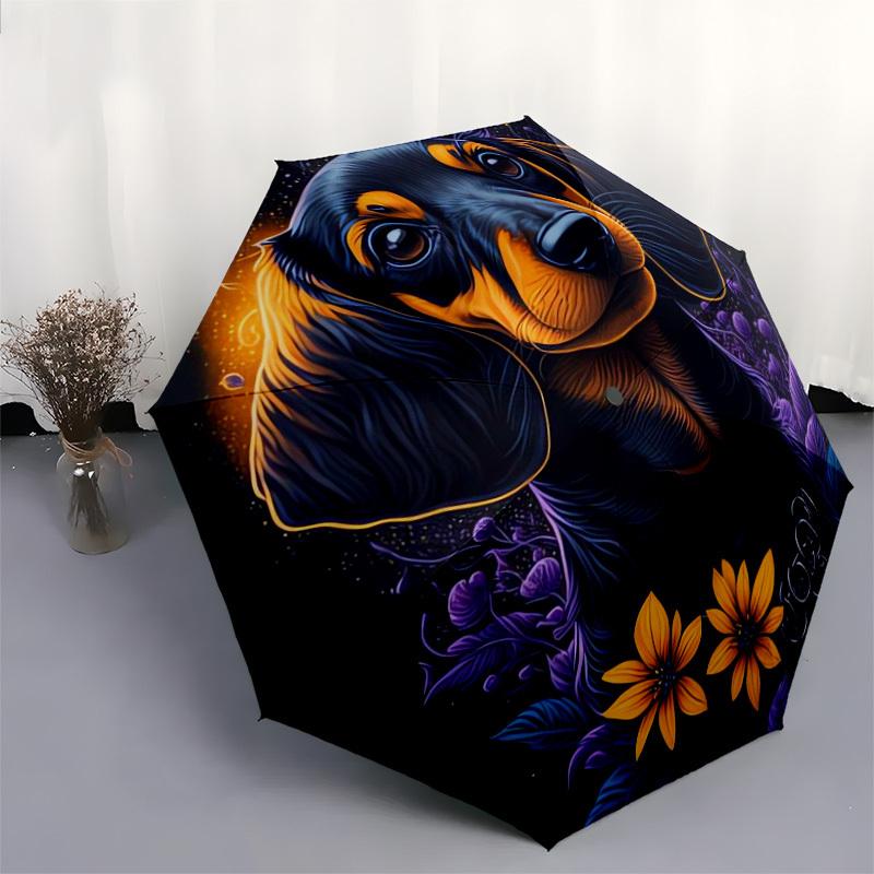 1pc Dachshund Flowers Night Artwork Umbrella with Plastic Handle,Suitable for All Seasons Home Travel Outdoor UmbrellaDD331