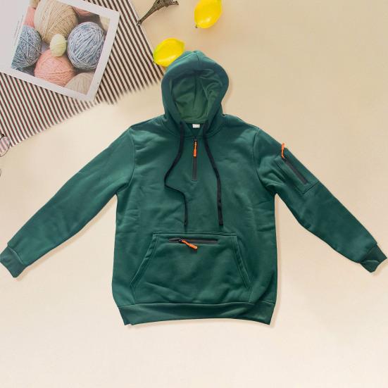 Осень-зима Мужская толстовка с капюшоном на молнии с декором, свободная эластичная манжета, шнурок, теплый пуловер средней длины, однотонный топ в стиле хип-хоп для занятий спортом, повседневной носки