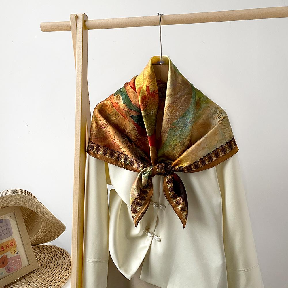 New Spring Style Big Square Scarf Light Luxury Fashionable Silk Scarf for Women Versatile Dunhuang Feitian Thin Printed Sunscreen Scarf