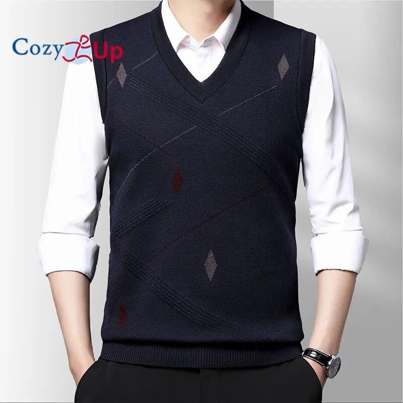 Мужской свитер Argyle, жилеты с v-образным вырезом, пуловер без рукавов, классический деловой трикотаж, шерстяной кардиган, осенне-зимний жилет