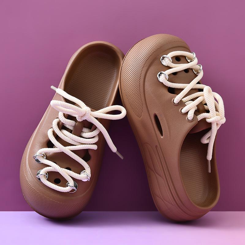 Модные женские шлепанцы на платформе со шнуровкой в стиле DIY, летняя садовая обувь для девочек, модные сабо, домашние пляжные шлепанцы, женские уличные сандалии