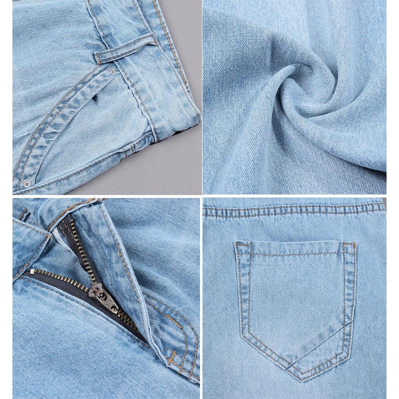 Мужские летние свободные широкие брюки с тонкой средней талией. Мужские свободные расклешенные голубые джинсы.