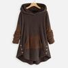 Women Fleece Asymmetrical Button Hem Plus Size Hoodie Top Sweater Blouse