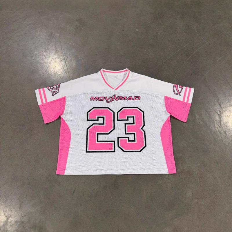 American jersey style T-shirt sports style contrasting color printing digital casual lazy loose T-shirt jersey women