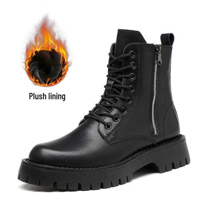 Мужские мотоциклетные ботинки «Челси» в британском стиле — увеличивающие рост, плюс бархатная кожаная обувь средней высоты