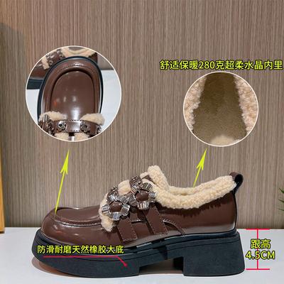 Кожаные мокасины женские зимние новые бархатные туфли женские туфли Мэри Джейн с круглым носком повседневные низкие модные женские туфли