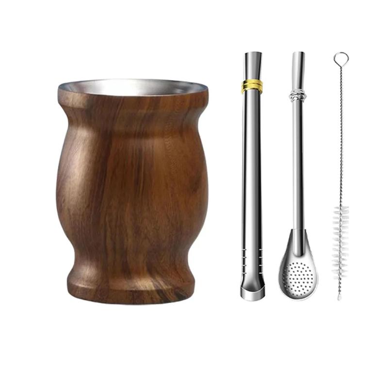 Набор чашек для йерба мате из нержавеющей стали, чашка мате с двойными стенками и 2 бомбильями, набор тыквы для йерба мате с соломинкой и щеткой для чистки