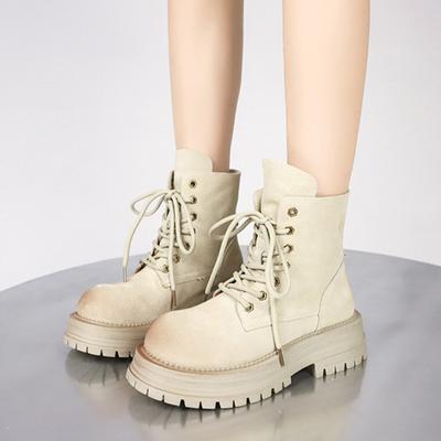 Модные состаренные сапоги из натуральной кожи с толстой подошвой, новые винтажные сапоги для верховой езды на шнуровке из коллекции осень/зима 2024 года