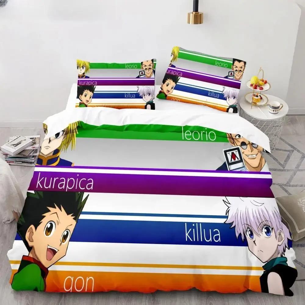 Комплект пододеяльника с 3D-принтом Аниме Hunter X Hunter Комплект постельного белья Японское Аниме Полуторный Двуспальный Кинг Покрывало Наволочки Домашний Текстиль