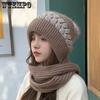 2-in-1 Scarf Hats Female Autumn Winter Warm Faux Fur Knitted Ear Protection Hats Women's Windproof Cold-proof Velvet Hat Scarf