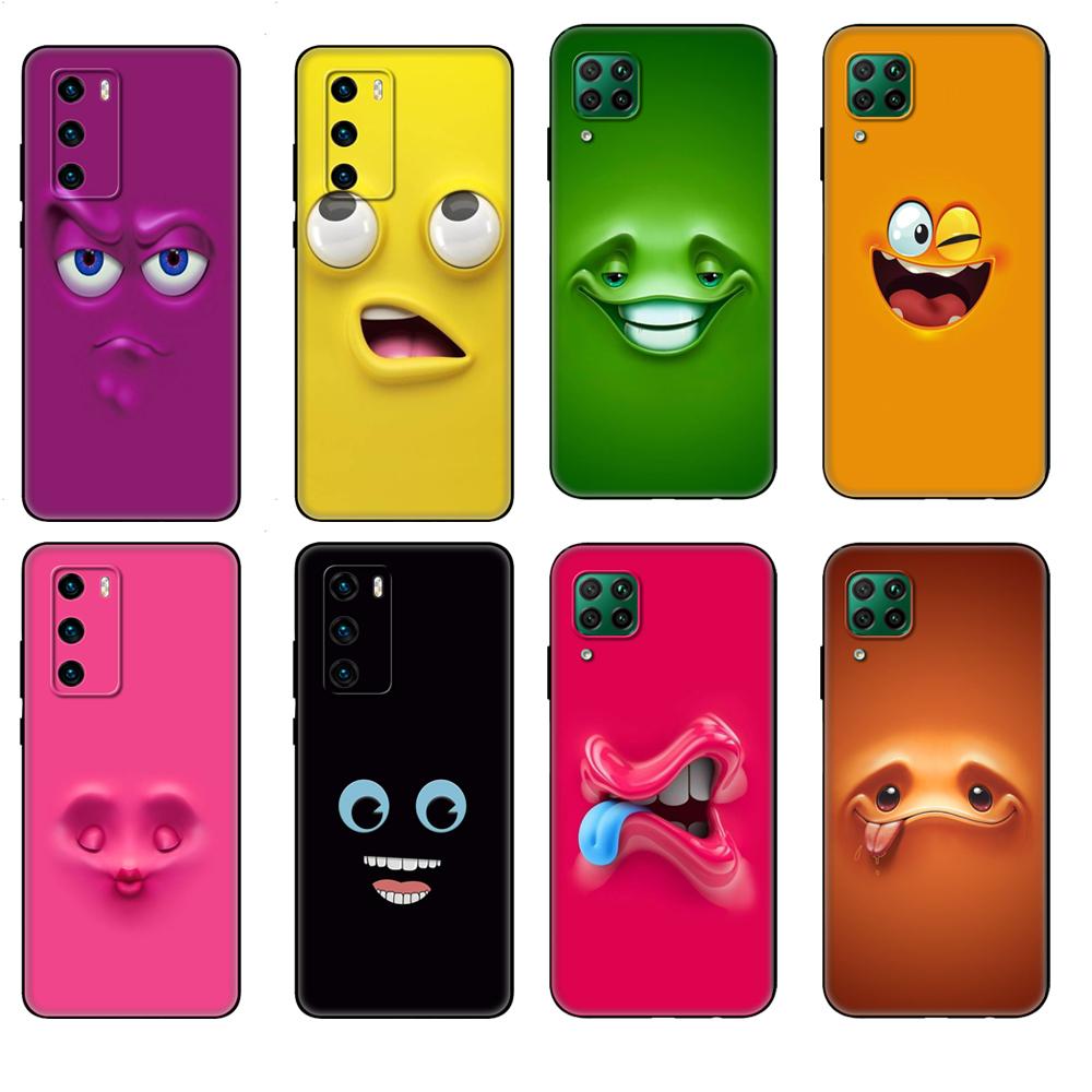 Black Tpu Case For Huawei P30 Lite P30 Pro P40 Case For Huawei P40 LITE E P Smart 2020 Case Cover Funny Face