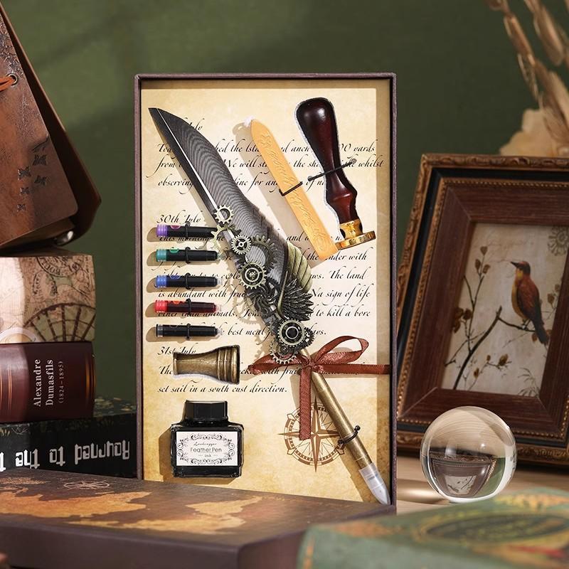 Перьевая ручка Сова Ручка для макания Механизм Шестерня Ручка с чернильным мешком Подарочная коробка Подарок на день рождения