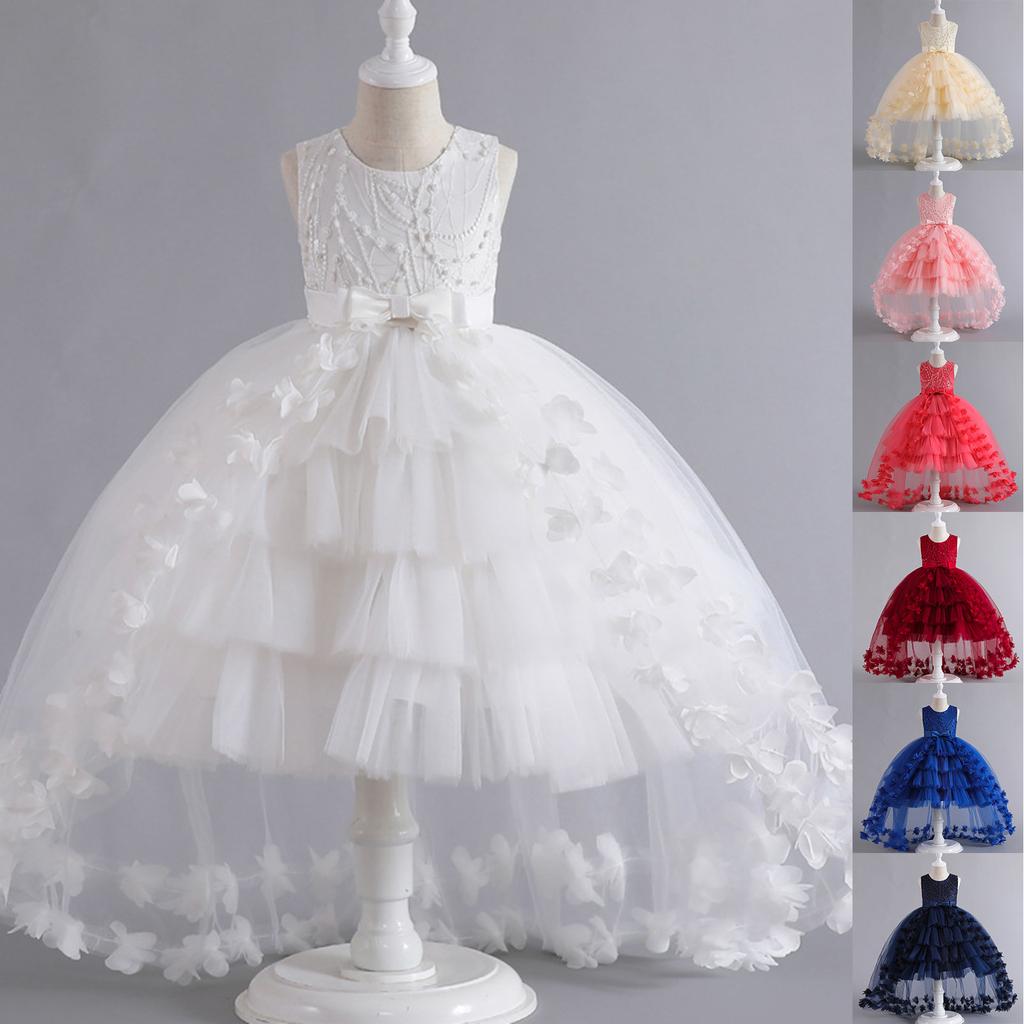 Детское платье Платье принцессы с бантом Однотонное платье для торта с блестками