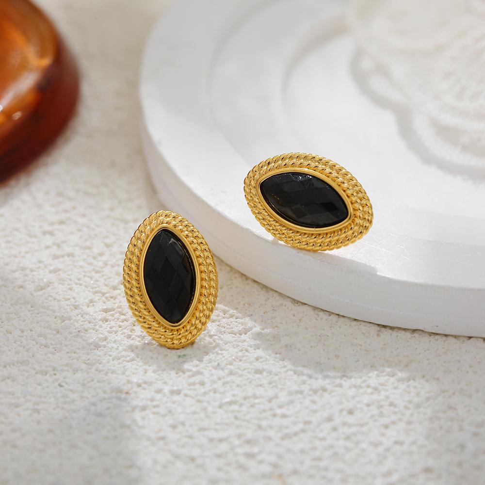Dainty Olive Shape CZ Zircon Stud Earrigs for Women Shiny Red Geometric Stone Waterproof Woven Texture Gold Plated Studs Jewelry