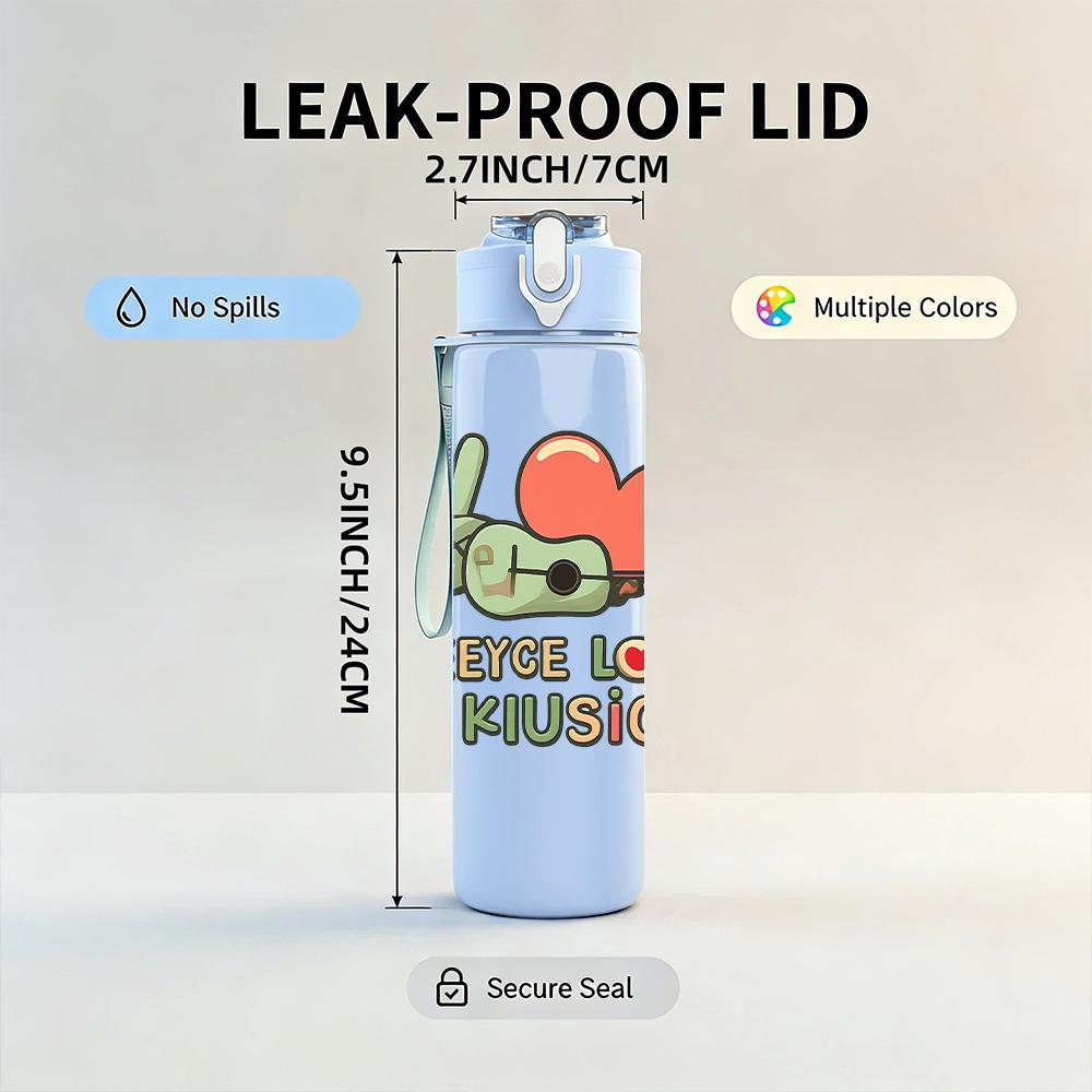 1PC Peace Love Music Turtle 750ml Color Plastic Sports Water Bottle Leakproof Flip Straw Lid Suitable for Sports Office Home Use