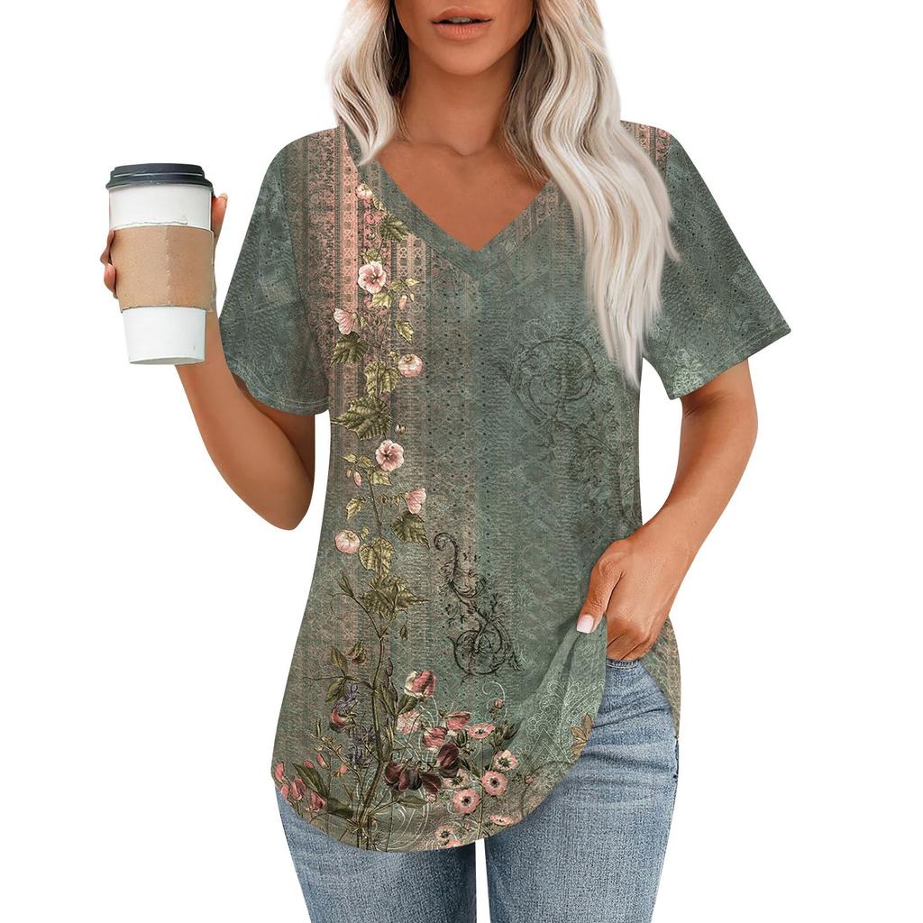 Женские футболки с V-образным вырезом и коротким рукавом, повседневные топы свободного кроя, базовые футболки с закругленным подолом