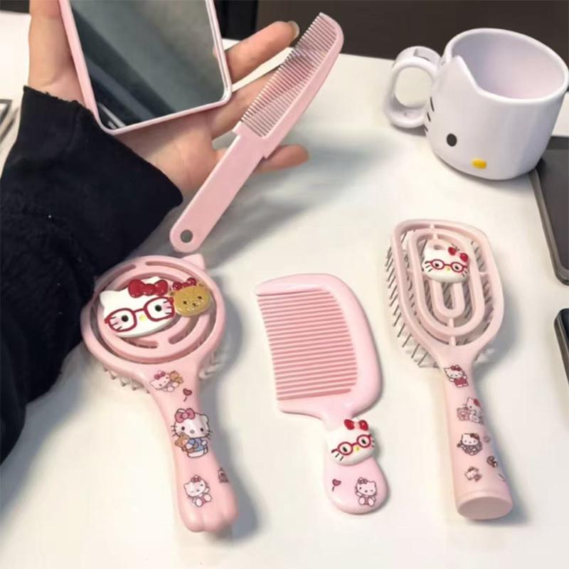 Sanrio Hello Kitty Мультяшная расческа Зеркало-расческа с экстрактом Полая массажная расческа Расческа для пушистости волос с ручкой