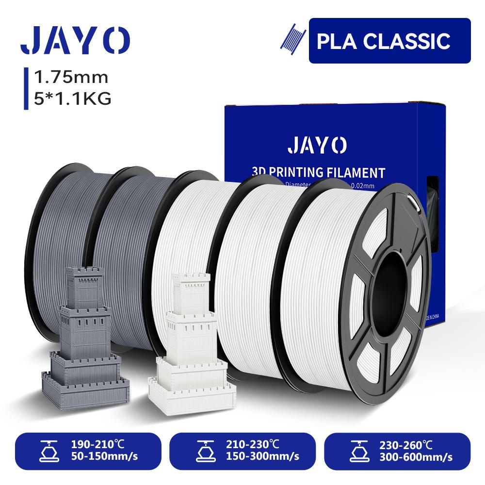 JAYO 5 Rolls 3D Printer PLA/PETG/PLA+/PLA Meta/PLA Matte Filament 1.75mm 3D Printing Materials for 99% 3D FDM Printer & 3D Pen