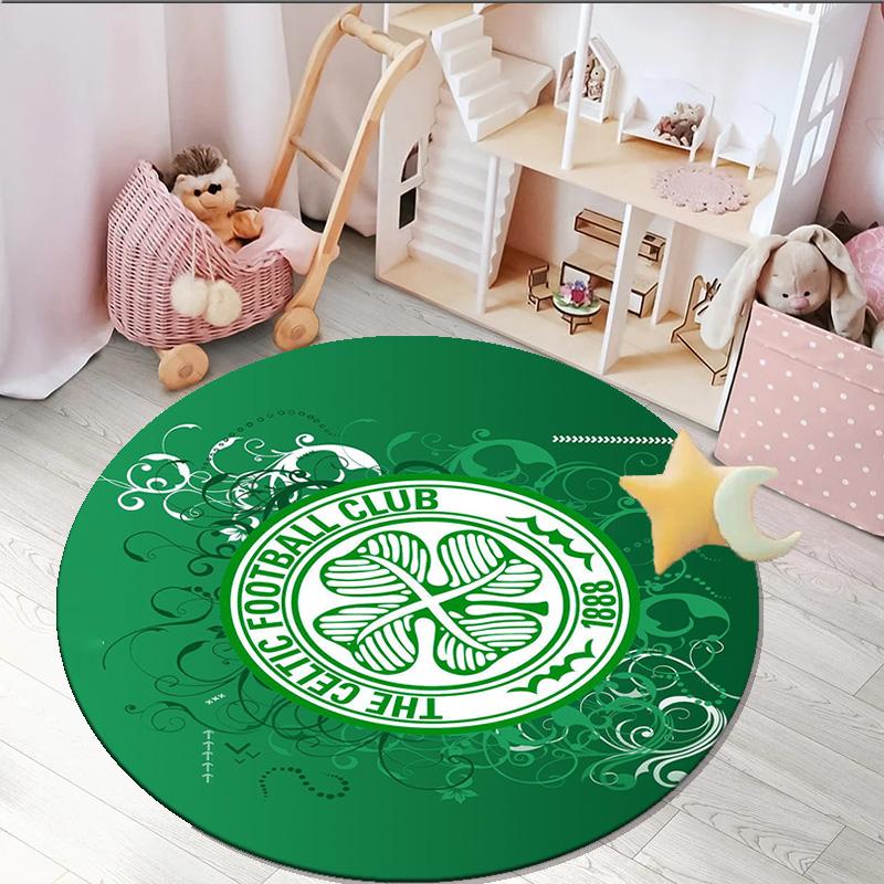 1PC round rug Cel-tic Football Club Crest Printed Round Area Rug ,Rug For Home Office, Round Chair Rug, Decorative Carpet Fan gifts Christmas gift