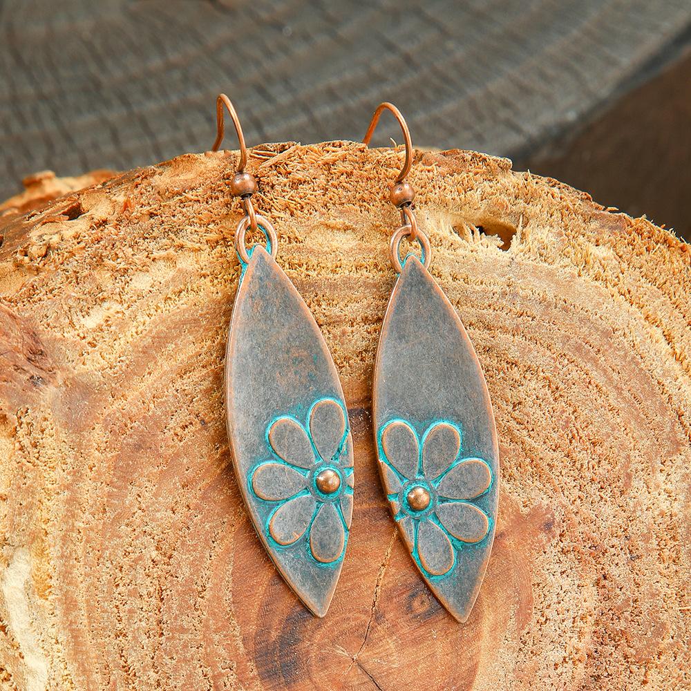 Bohemian Style Retro Earrings with Metal Geometric Hollow Out Ethnic Style Earrings