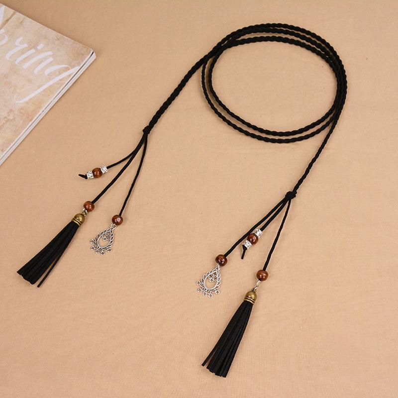 New Ethnic Style Decorative Belt Women'S Tassel With Dress Woven Thin Waist Chain Waist Rope