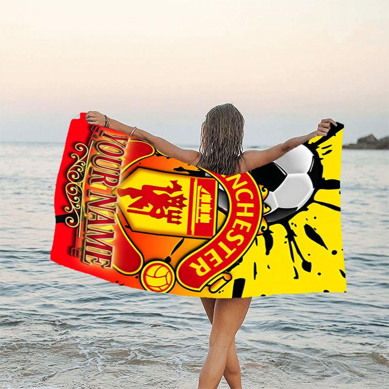 1pc M-Manchester Beach Towel with Custom Name, Beach and Seaside Swimming Pool Equipment, Fashion Pattern, Rectangular, Travel Essential