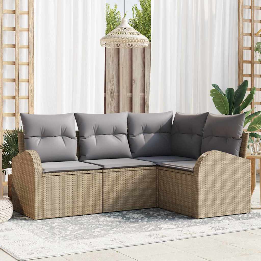 Garden Sofa Set with Cushions 4 pcs Beige and Light Grey Poly Rattan