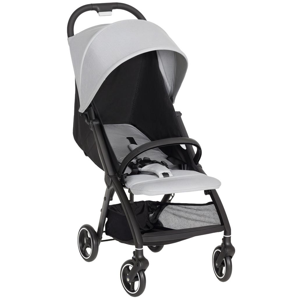 Travel Stroller Lightweight Pushchair Compact Buggy With Canopy Basket And Multi Position Recline Light Grey