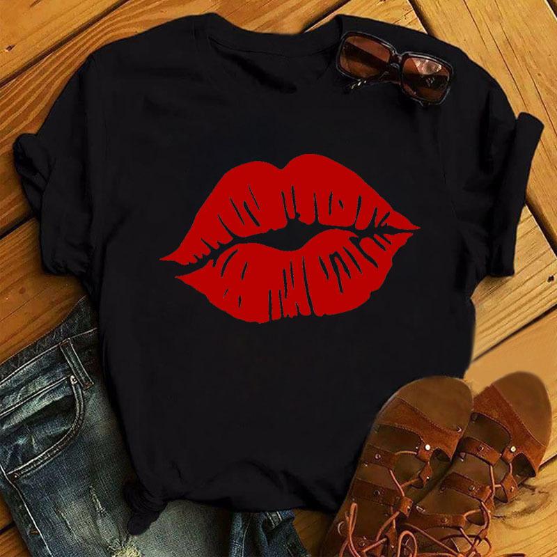 Women's Eyelash Print Loose Casual Simple Round Neck Pure Cotton Short Sleeved T-Shirts Lady Tees