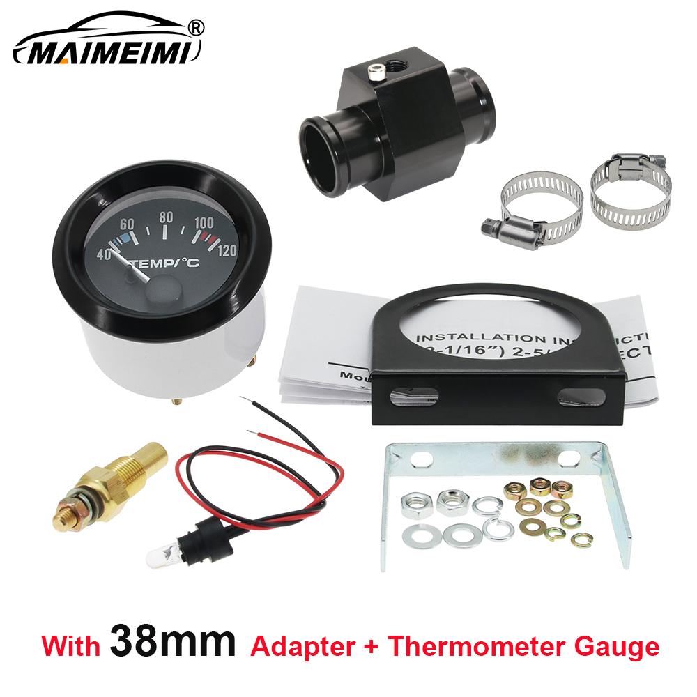 40-120 Celsius Car 52mm Water Temperature Gauge with Adaptor Joint Pipe Radiator 1/8NPT Sensor Racing Water Tank Level Indicator Coolant Temperature