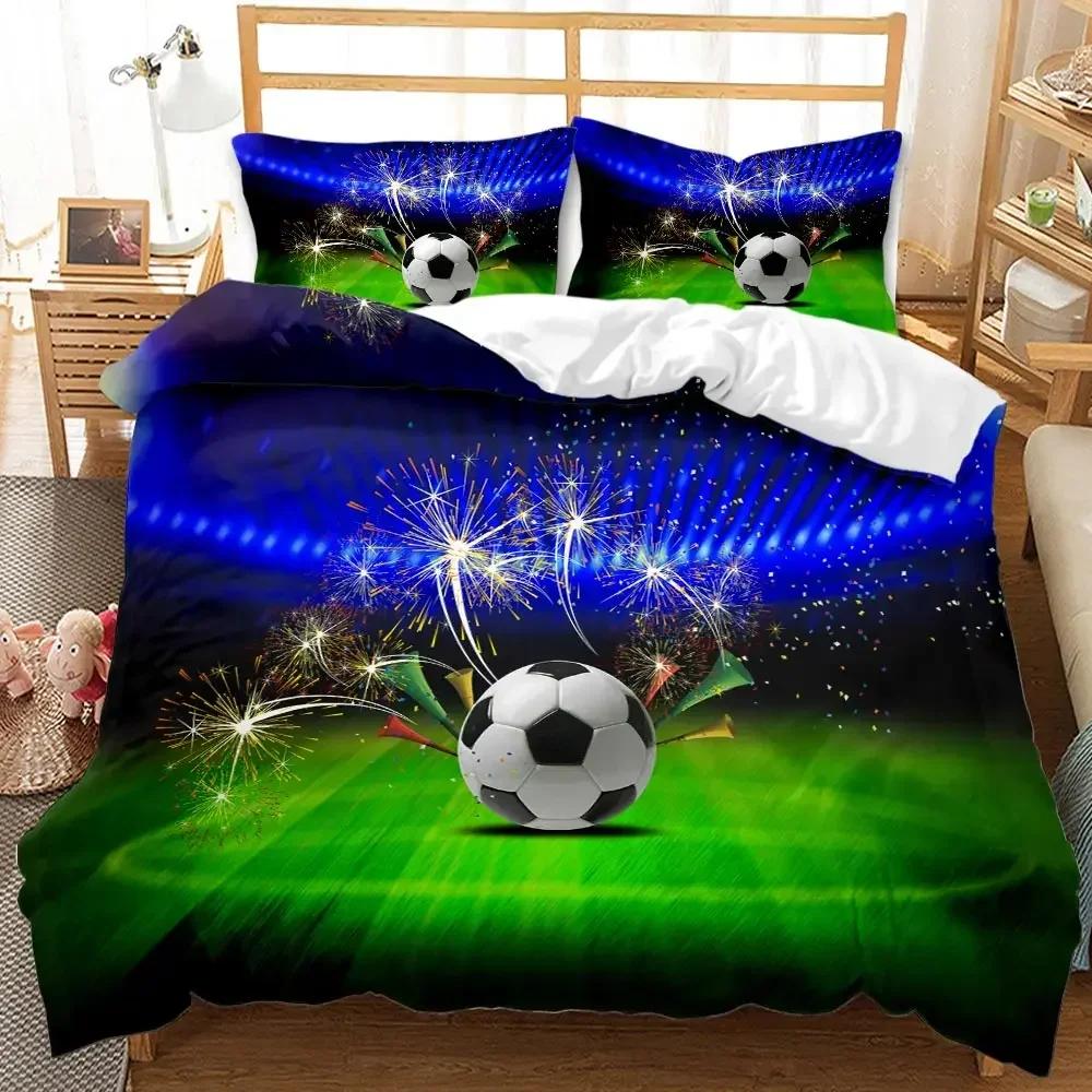 Soccer Sports Blue Flame Football Comfortable Duvet Quilt Cover Pillowcase Bedding Set Children Bedroom Decoration Home Textile