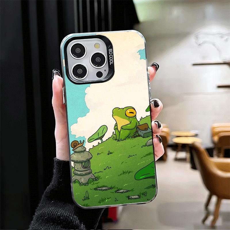 Милый мультяшный лягушонок Мягкий чехол для телефона iPhone 15 16 17 Pro Max 17Air 16E 14 Plus 13 12 Mini Ударопрочный задний чехол