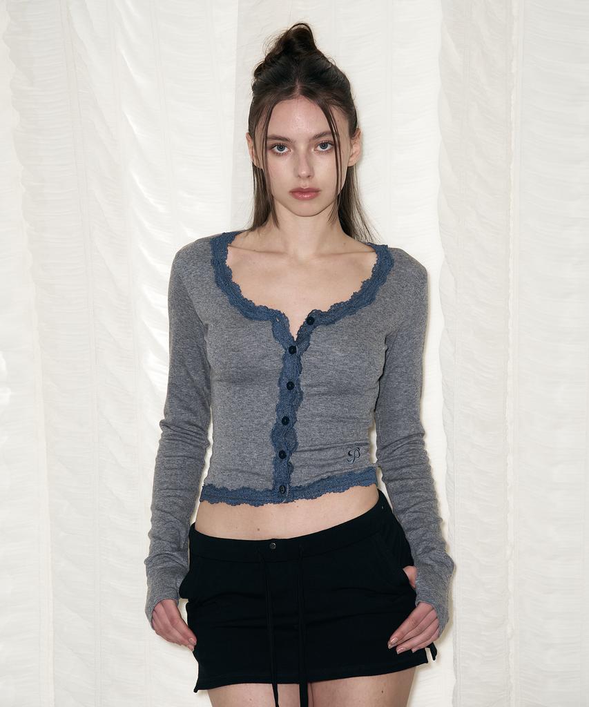Топ с длинным рукавом Peullijeunopallou Mila Lace (Меланжевый уголь)