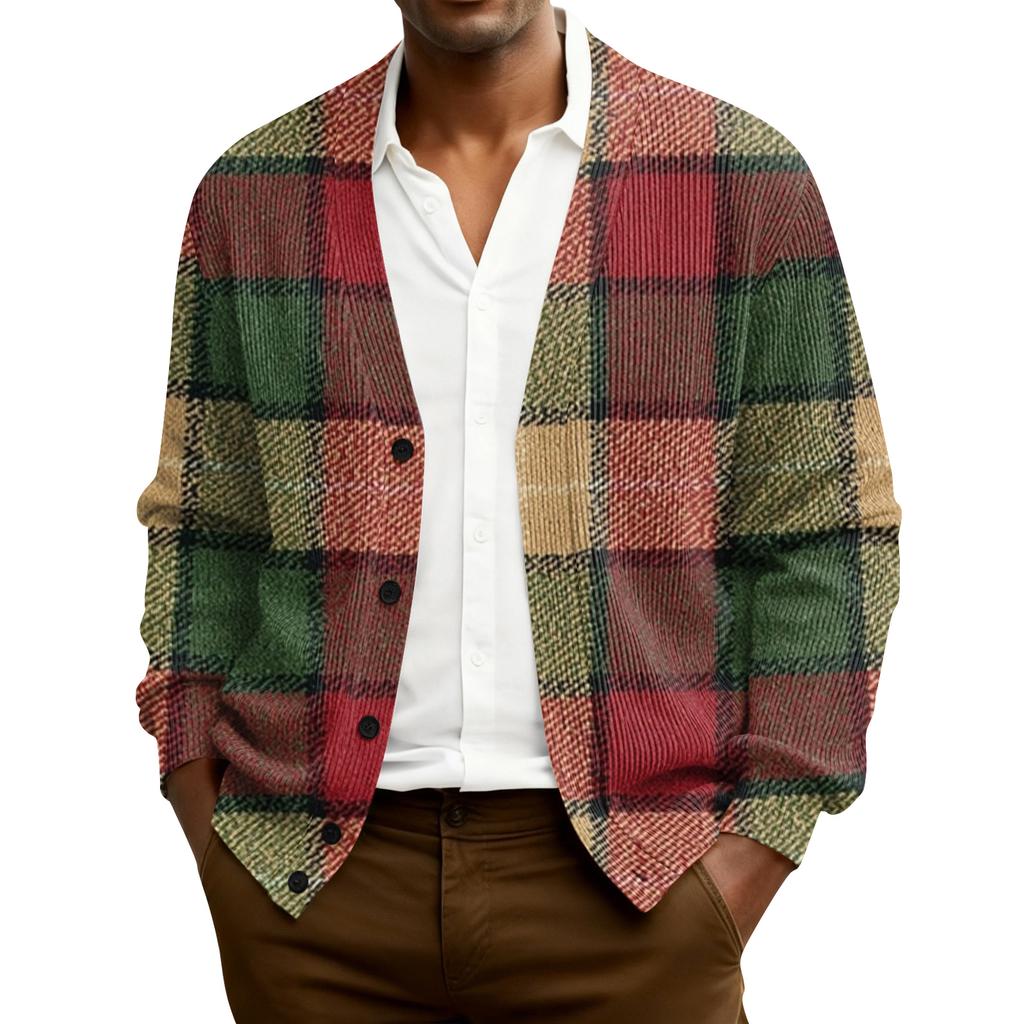 Мужской кардиган с длинным рукавом, рубчатой вязки