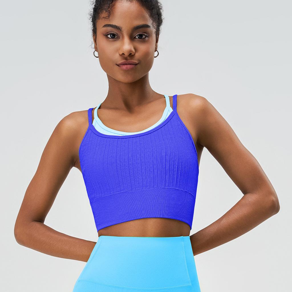 Women's Color Blocked Shockproof Sports Bra One Piece Summer Yoga Running Fitness Cross Back Vest