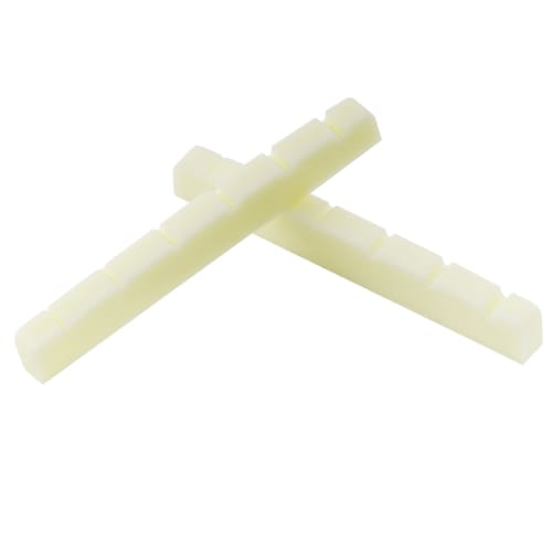 Musiclily Pro 42mm Urea Resin Plastic Pre-Grooved Nuts for 6-String Stratocasters, Flat Bottom, Black (Set of 2)