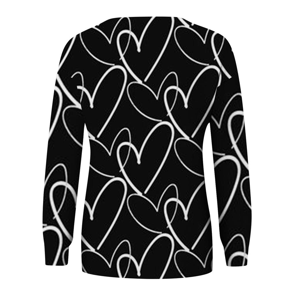 Женская модная повседневная толстовка с длинным рукавом и принтом на День святого Валентина и круглым вырезом