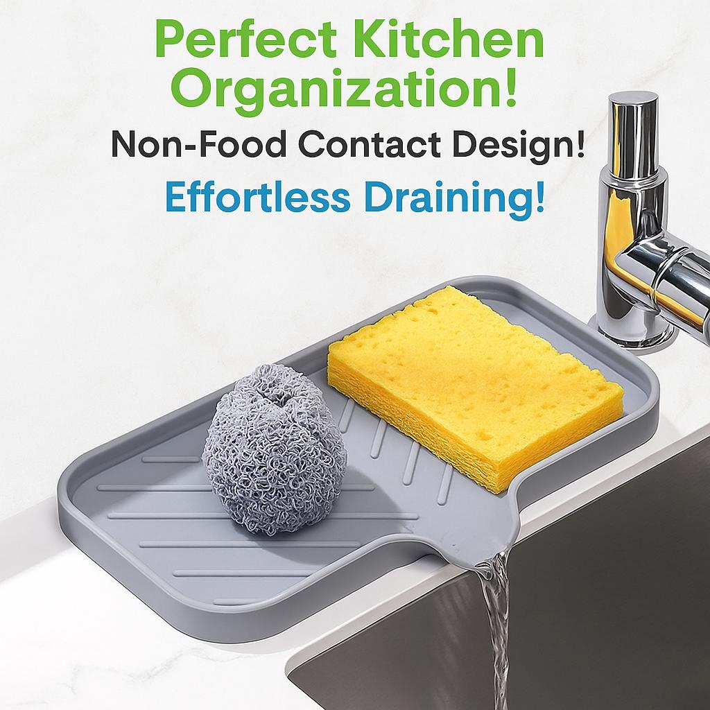 Силиконовый поддон для раковины для кухни, ванной комнаты, самоосушающийся держатель для мыльницы со сливным краем, поддон для губки, подставка для хранения раковины, скребок для столешницы, сушилка для посуды