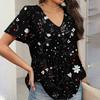 Women's Loose Casual Print V-Neck Short Sleeved T-Shirt Top Short Sleeved T-Shirt Top